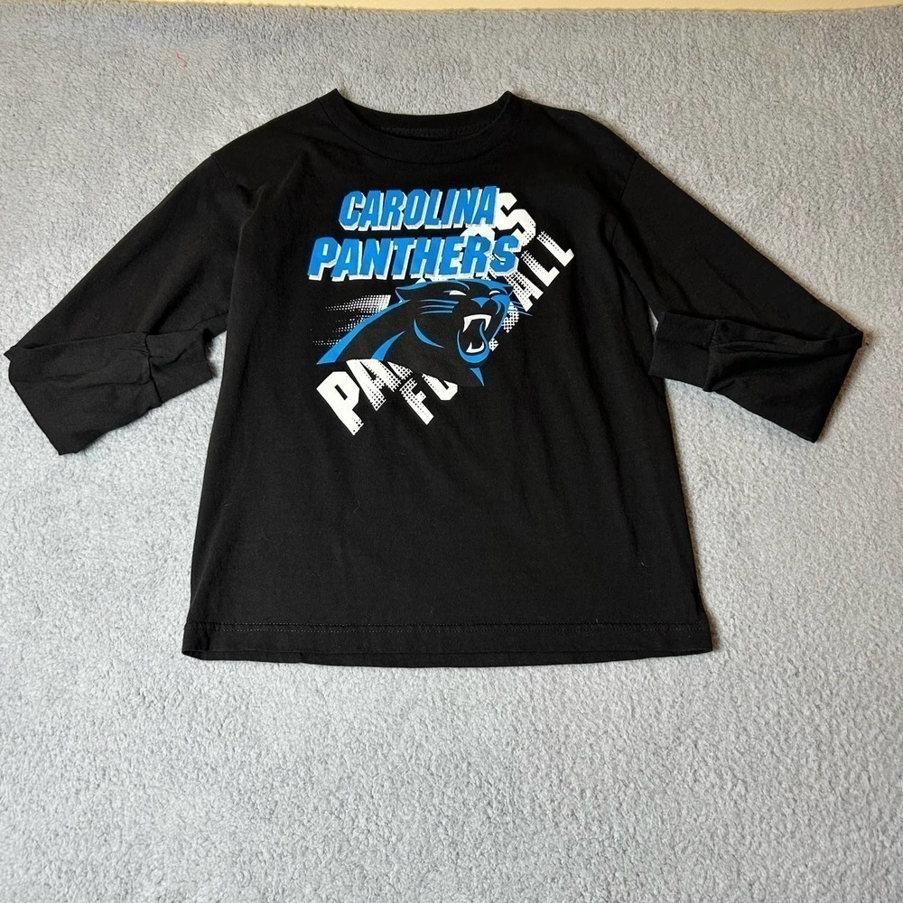 Carolina Panthers Tee T-Shirt Youth Medium 10/12 Black NFL‎ Football Long Sleeve